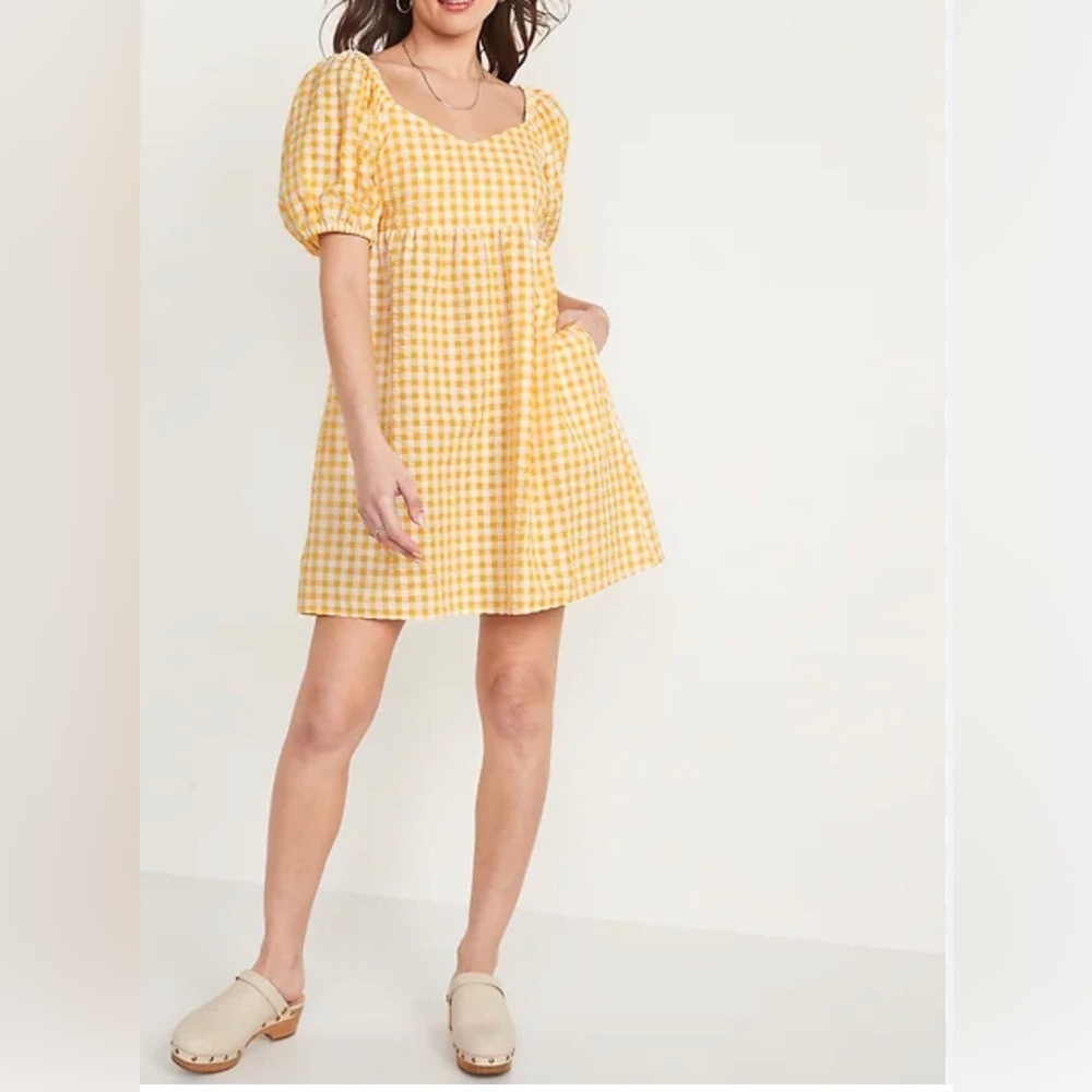 OLD NAVY Fit & Flare Puff-Sleeve Seersucker All-Day Mini Dress Size L